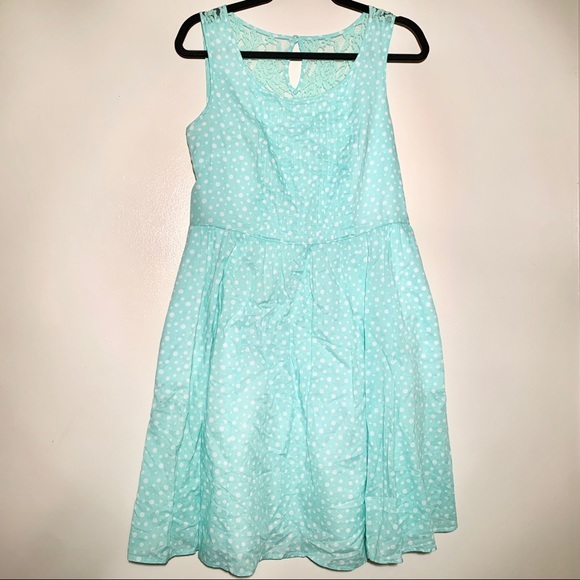 CATO Mint Green Polka Dot Dress 👗 Lace Detailing - Picture 1 of 8